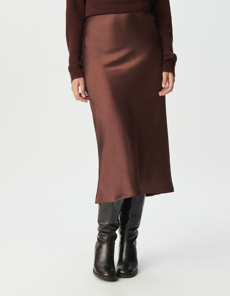 brauner satin-midirock für damen