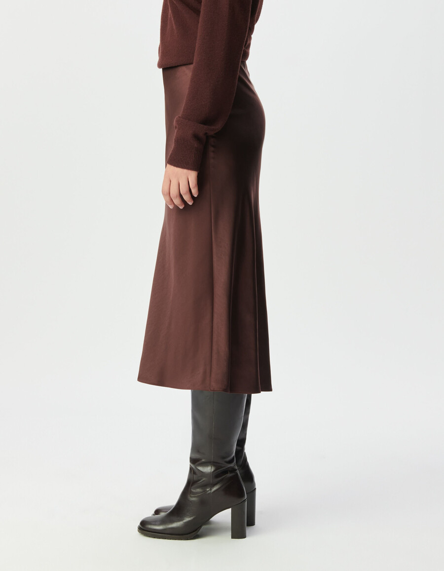 brauner satin-midirock für damen