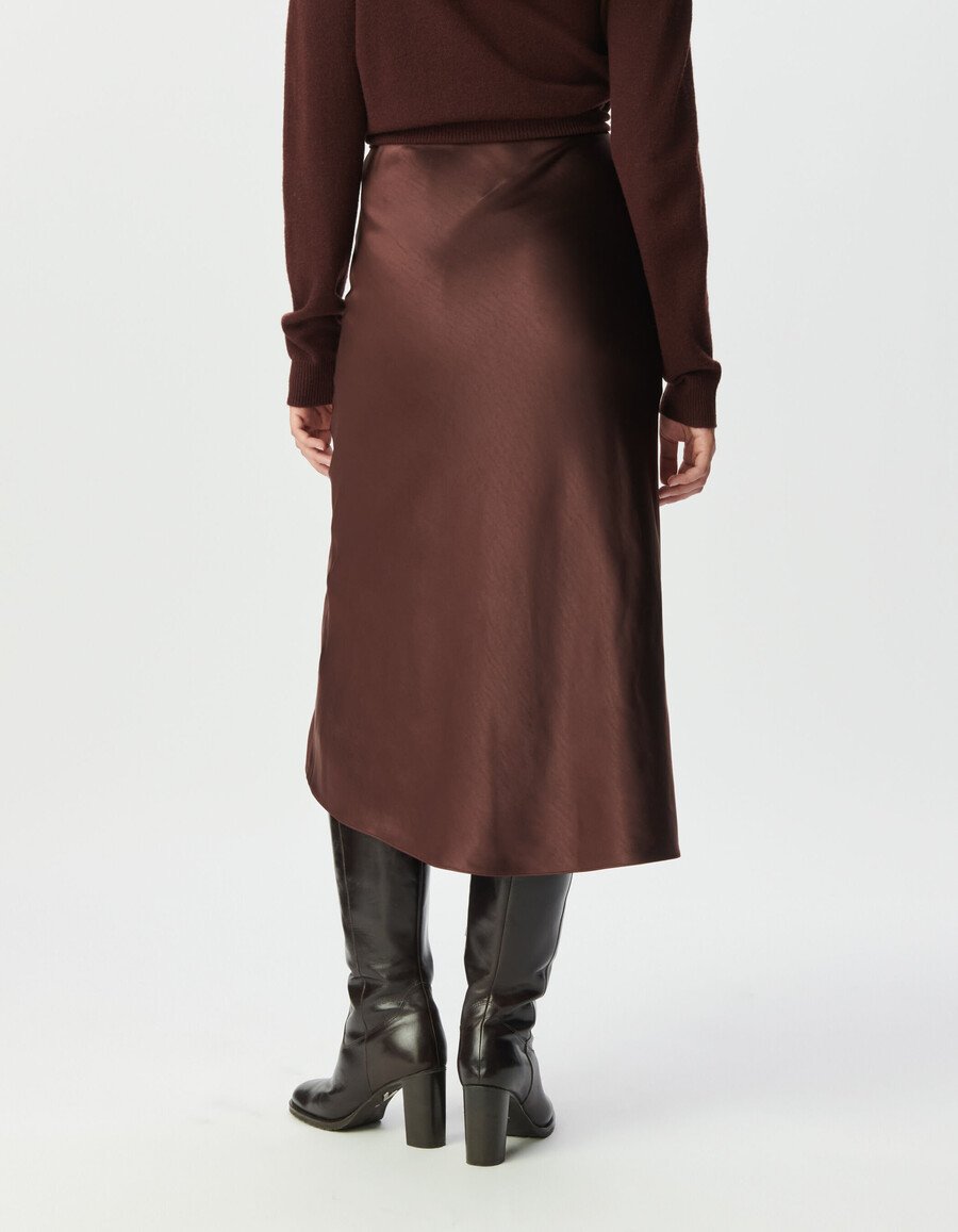 brauner satin-midirock für damen