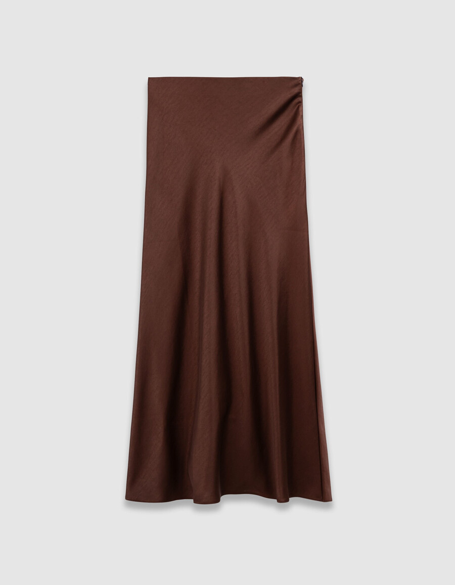 brauner satin-midirock für damen