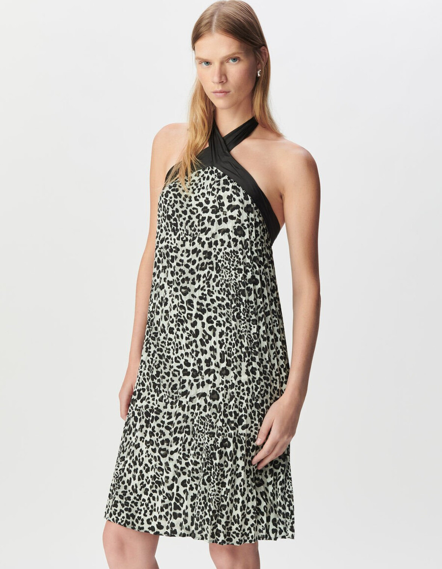 graues plissiertes rückenfreies kleid aus recyceltem polyester für damen