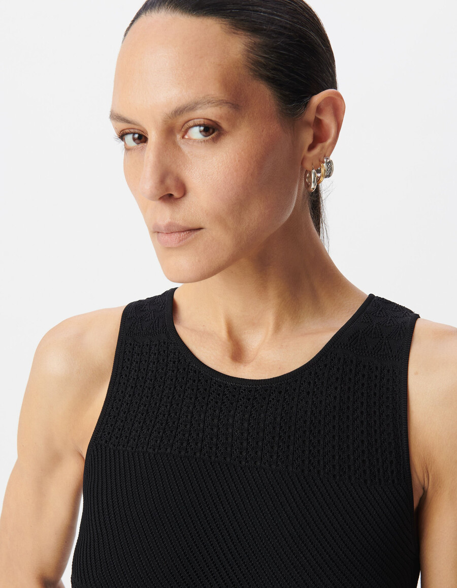 schwarzes luftiges strickkleid in midi-länge für damen