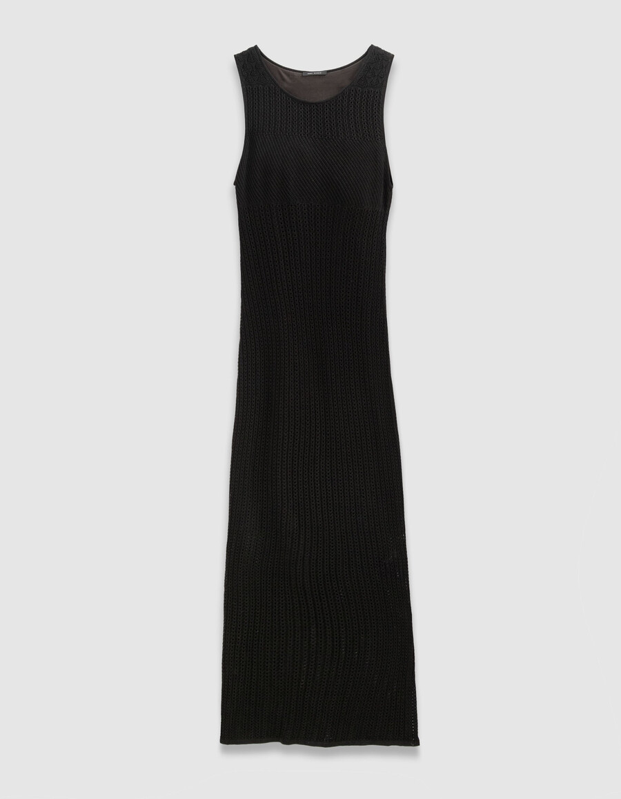 schwarzes luftiges strickkleid in midi-länge für damen