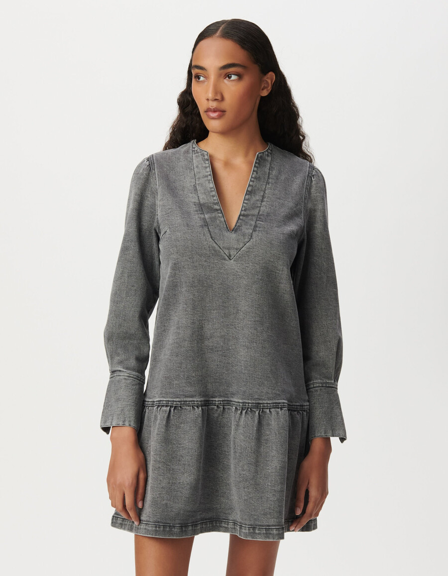 graues jeanskleid mit langen ärmeln für damen