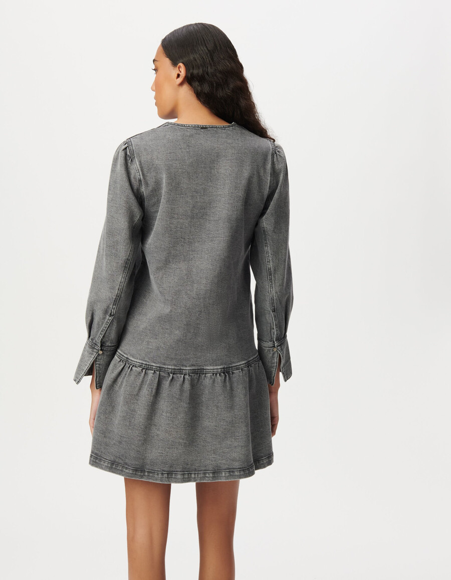 graues jeanskleid mit langen ärmeln für damen