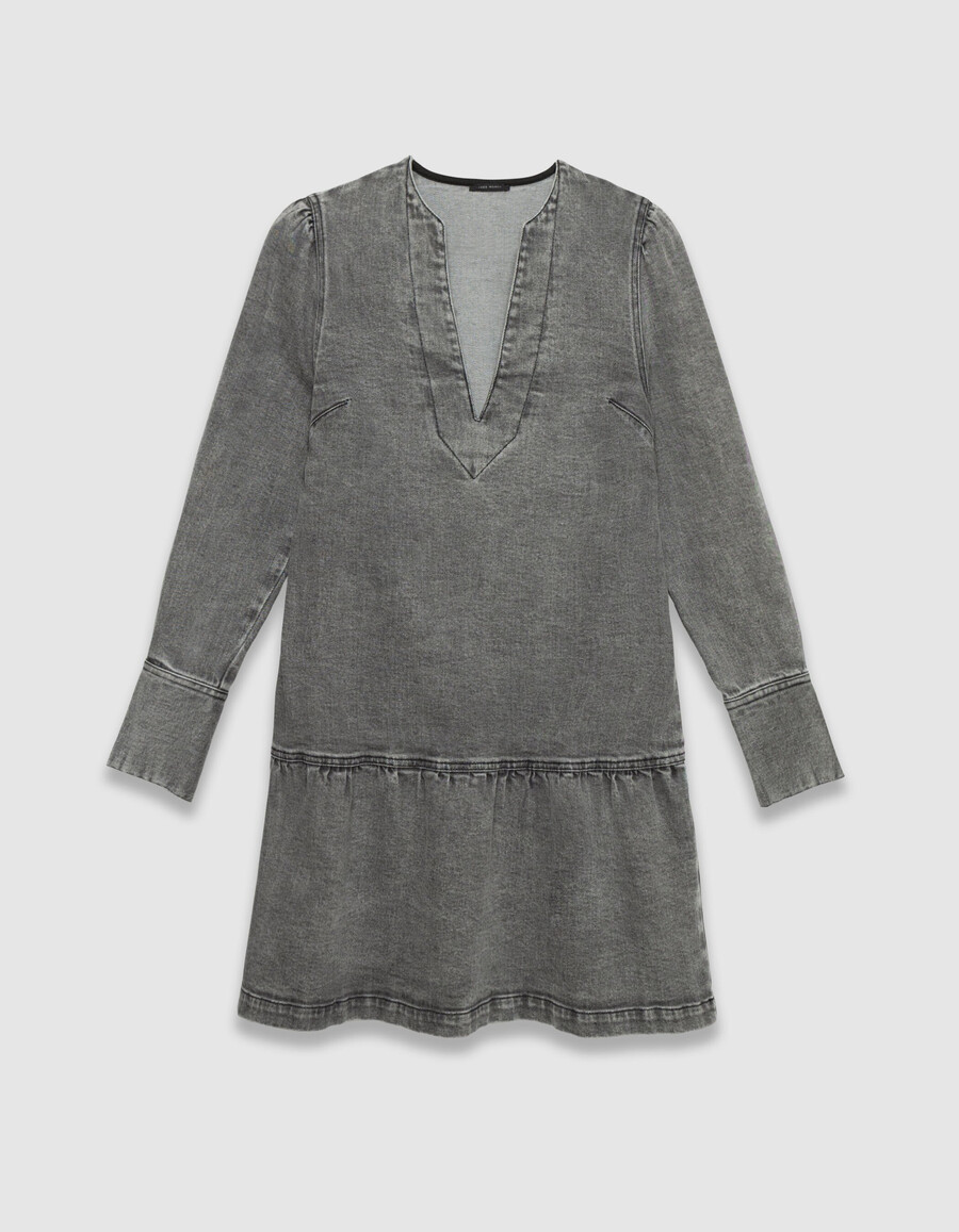 graues jeanskleid mit langen ärmeln für damen