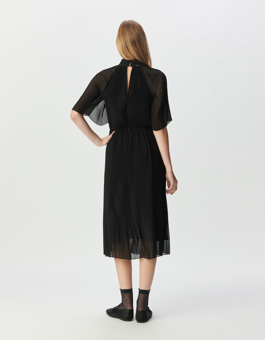 schwarzes plissiertes voile-midikleid für damen