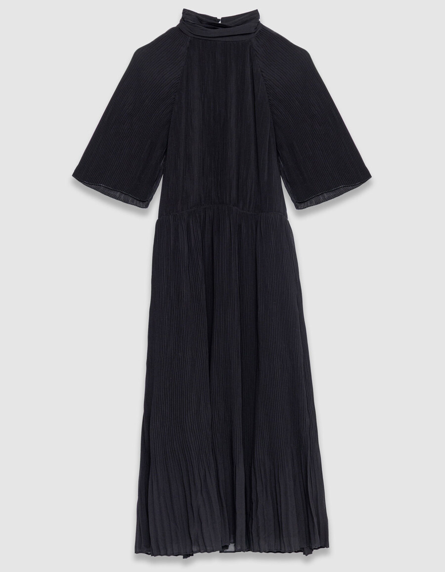 schwarzes plissiertes voile-midikleid für damen