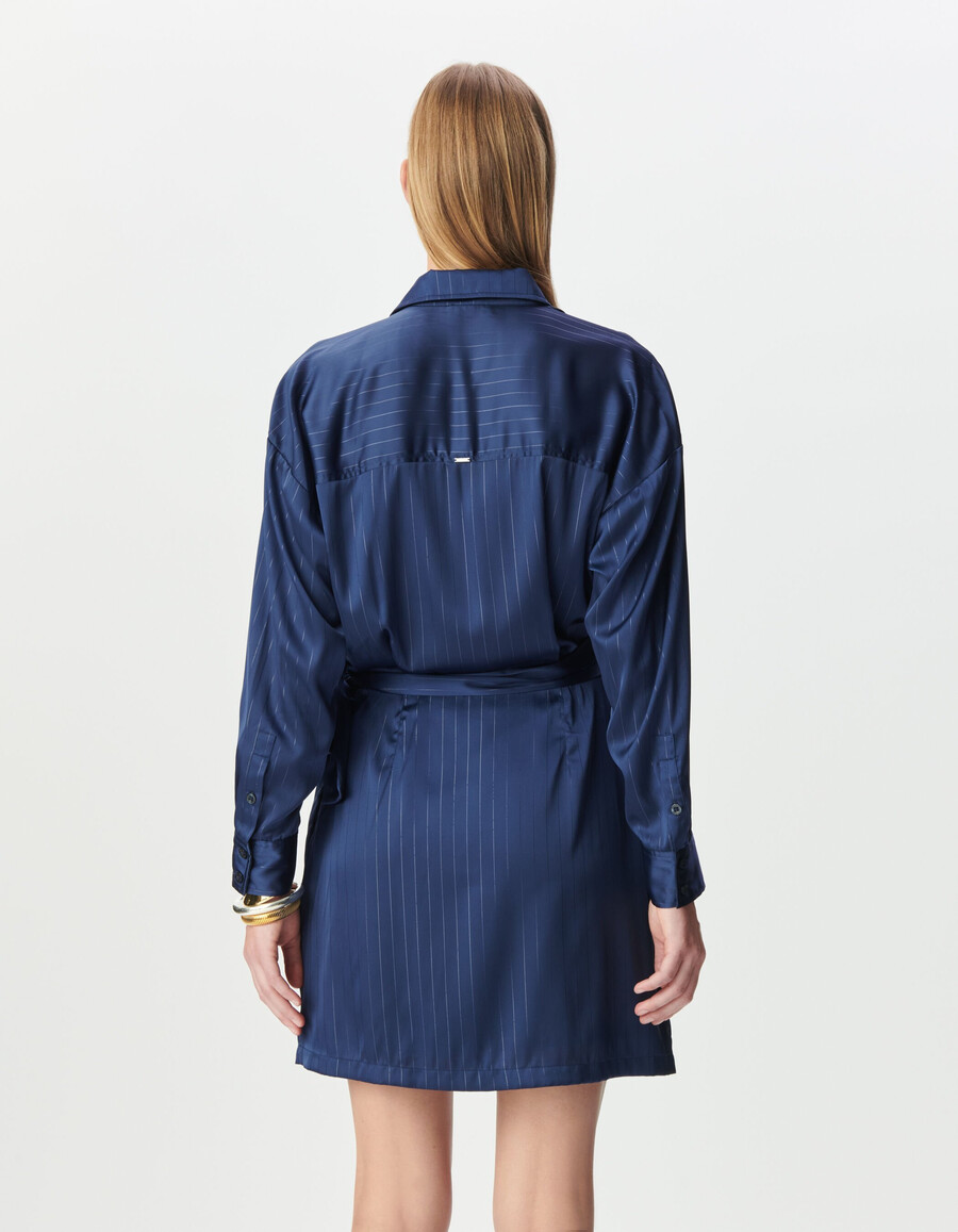 marineblau gestreiftes wickelkleid im hemdblusenstil für damen