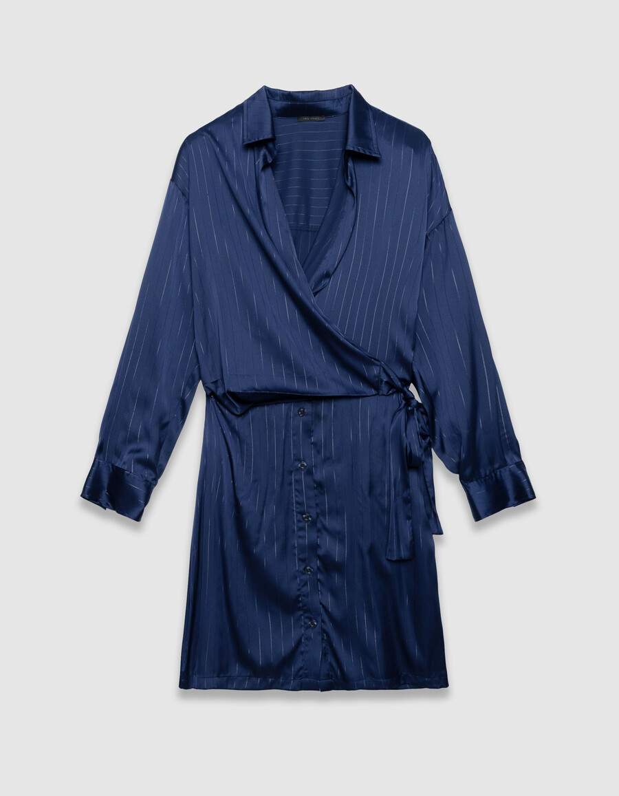 marineblau gestreiftes wickelkleid im hemdblusenstil für damen