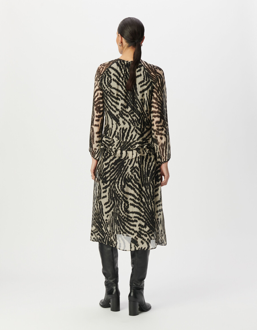 schwarzes langes damenkleid mit zebramuster