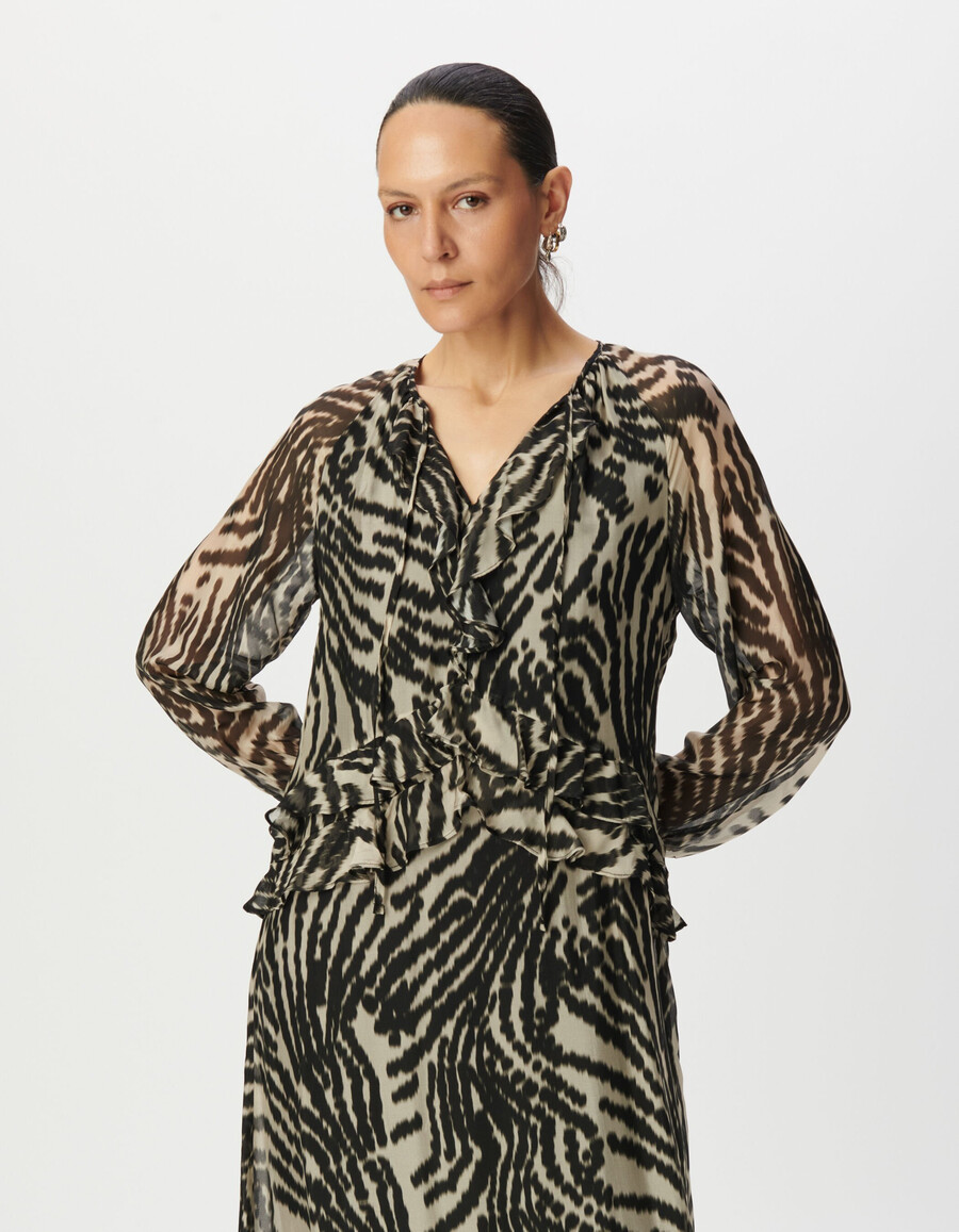 schwarzes langes damenkleid mit zebramuster