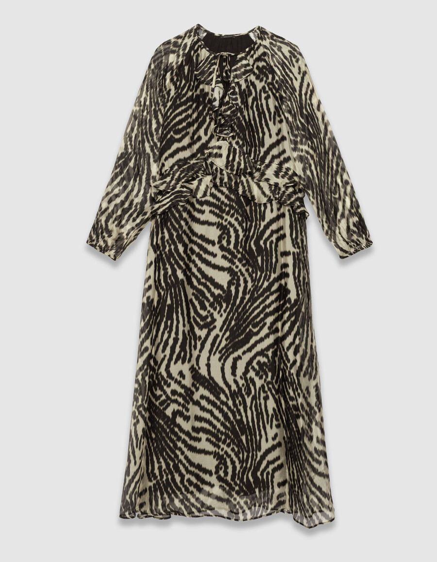 schwarzes langes damenkleid mit zebramuster