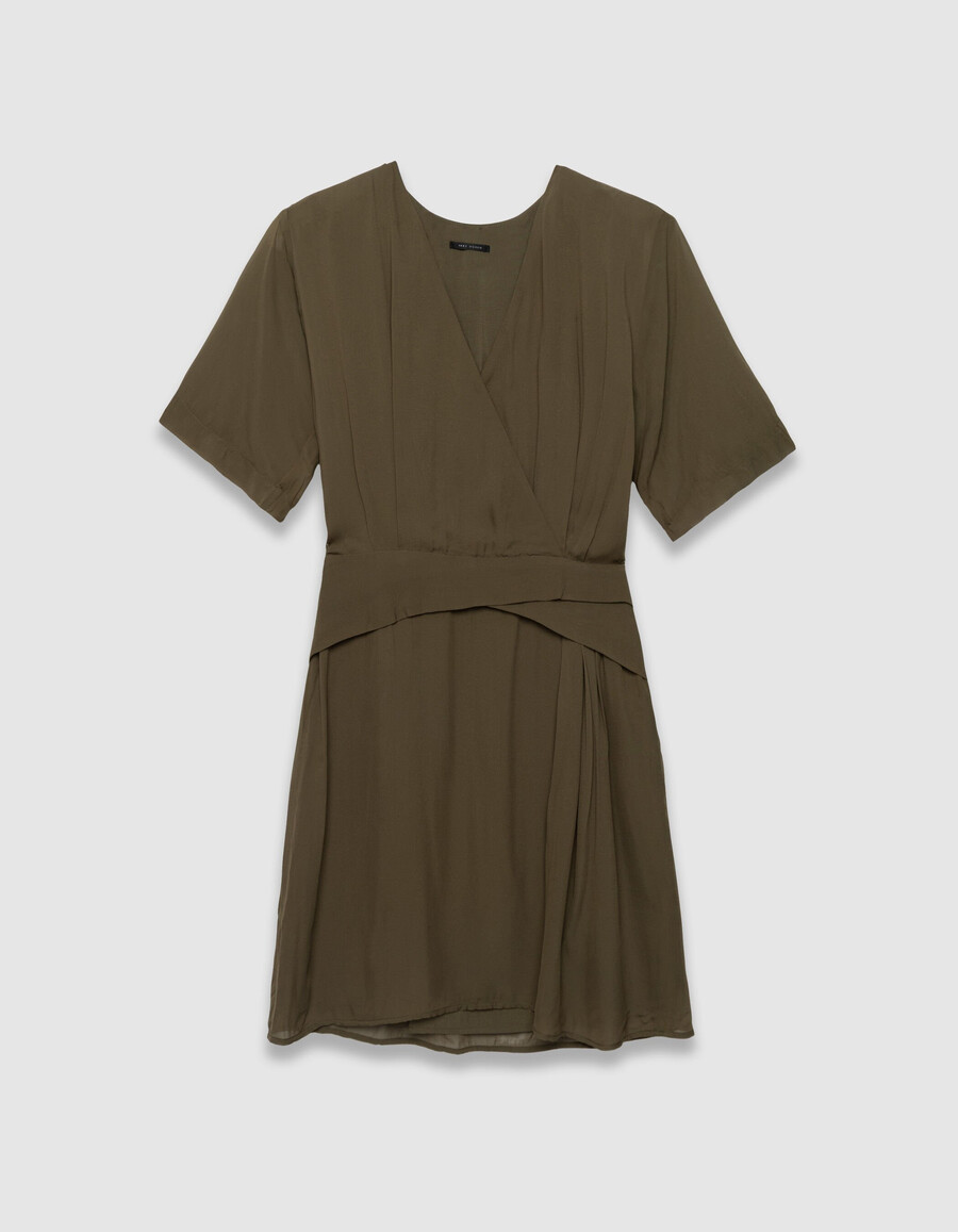 khakifarbenes wickelkleid für damen mit drapierter taille