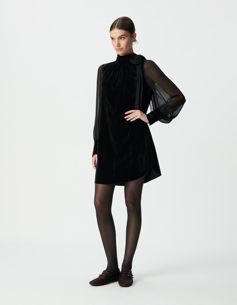 schwarzes damenkleid aus samt und voile