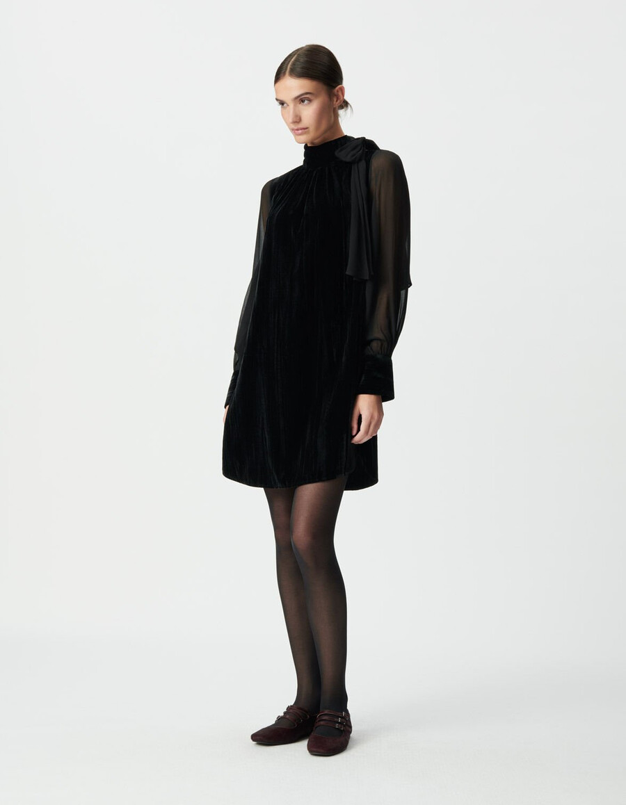 schwarzes damenkleid aus samt und voile
