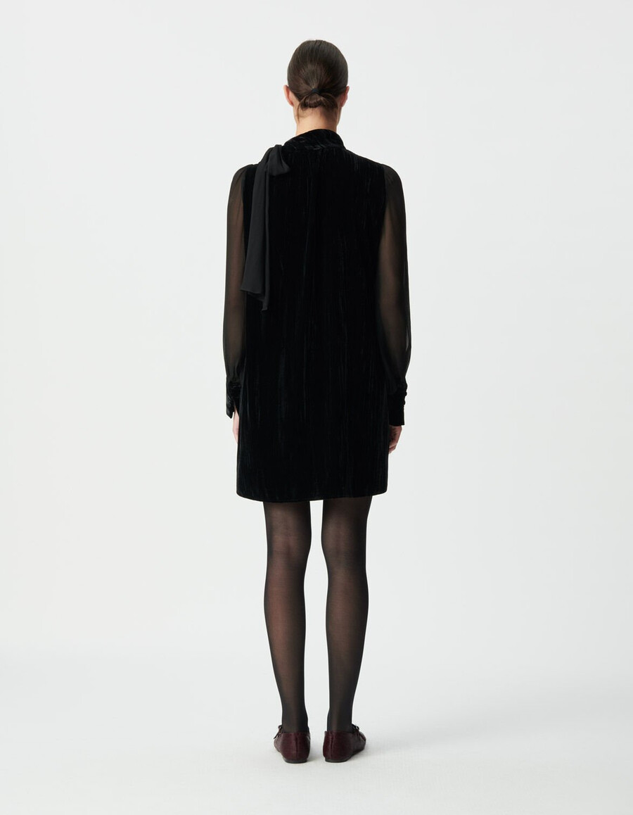 schwarzes damenkleid aus samt und voile