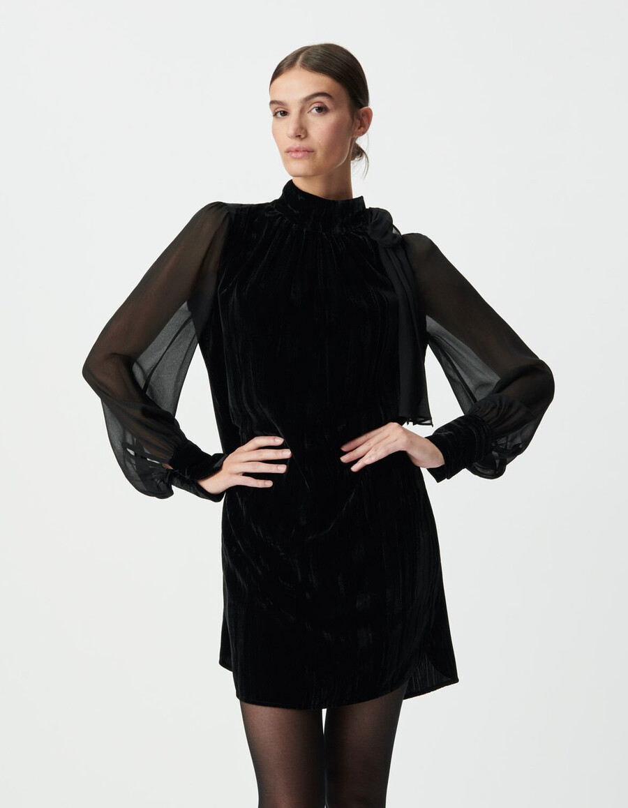 schwarzes damenkleid aus samt und voile