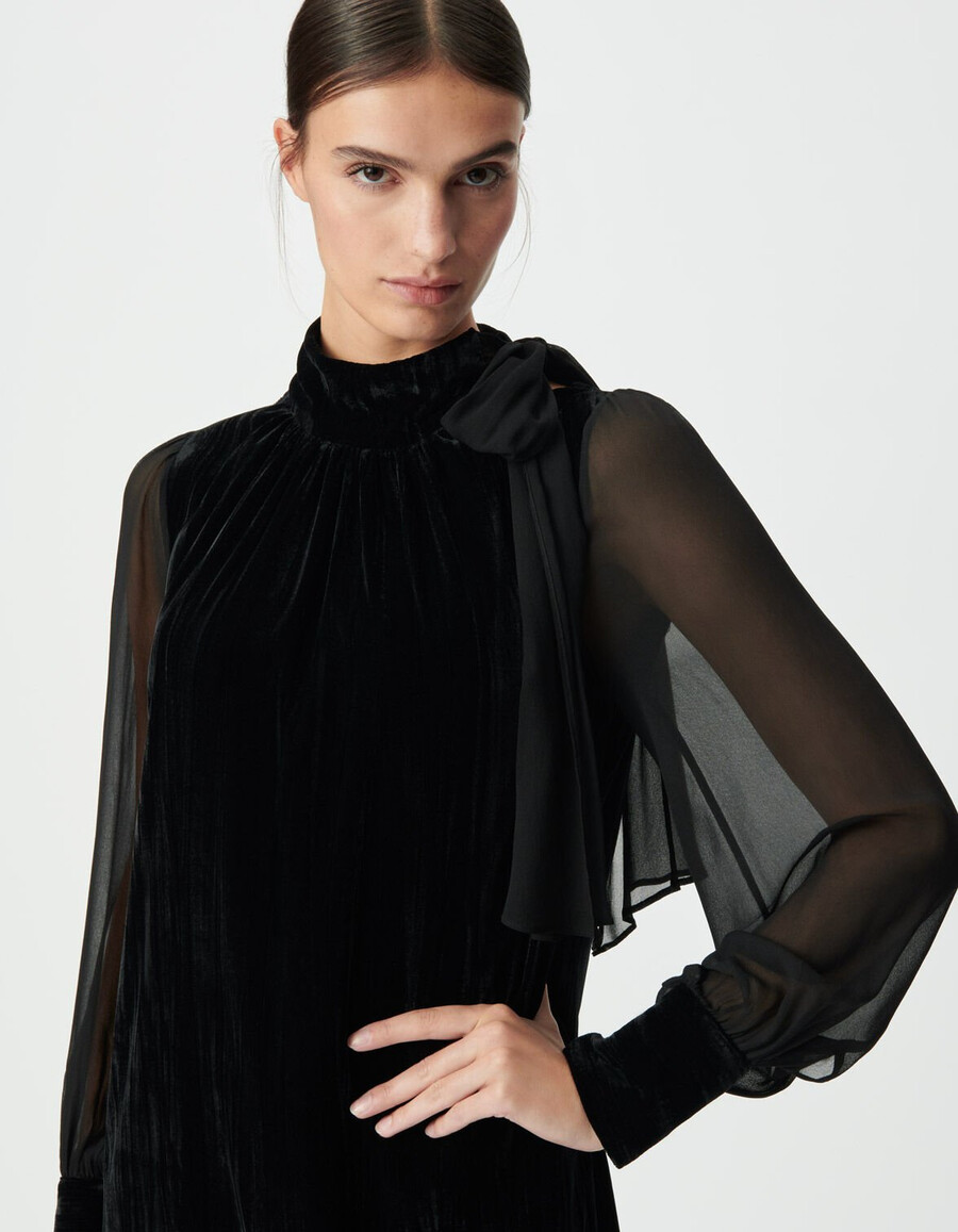 schwarzes damenkleid aus samt und voile