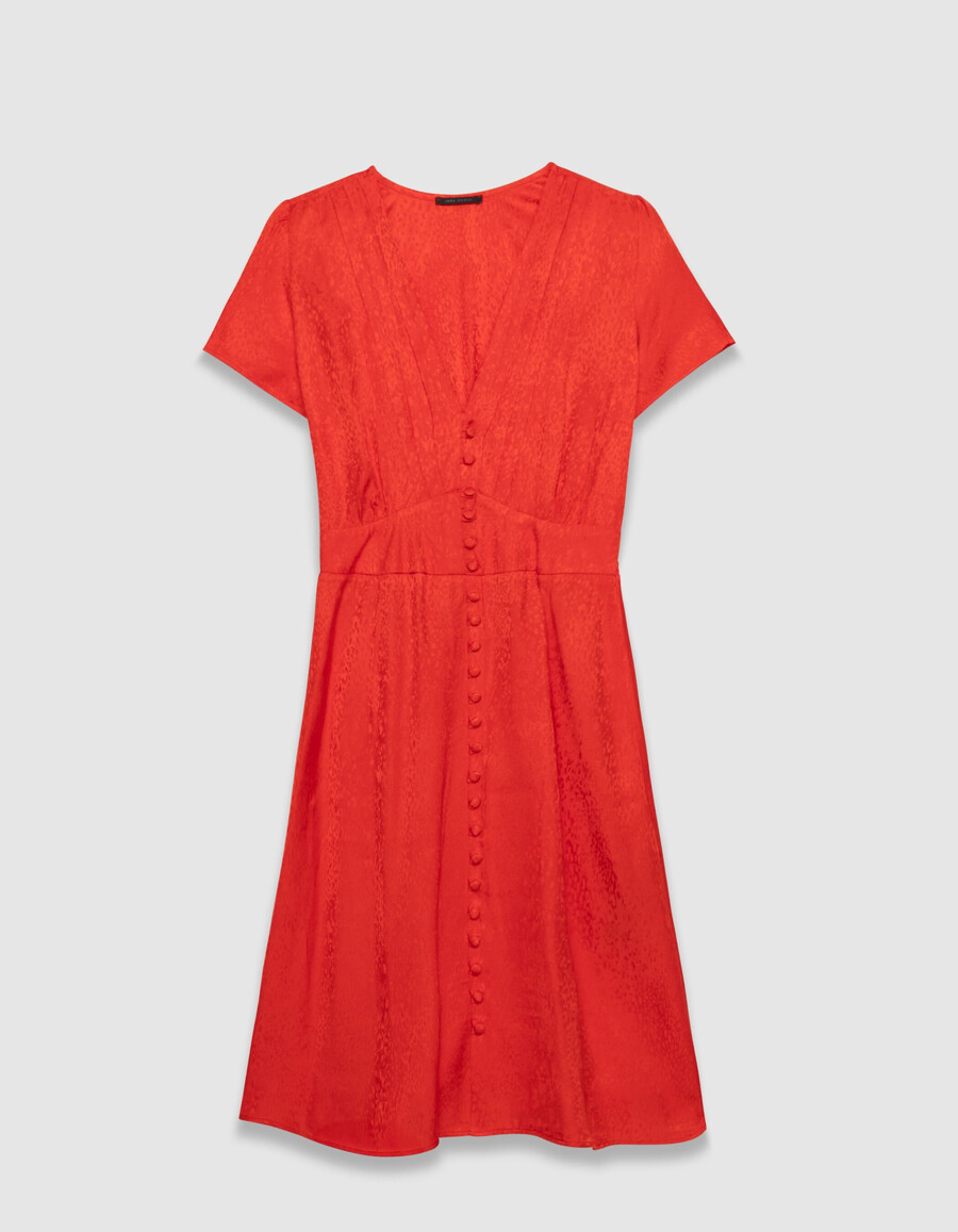 rotes satinkleid mit tiermotiv und jacquardmuster für damen