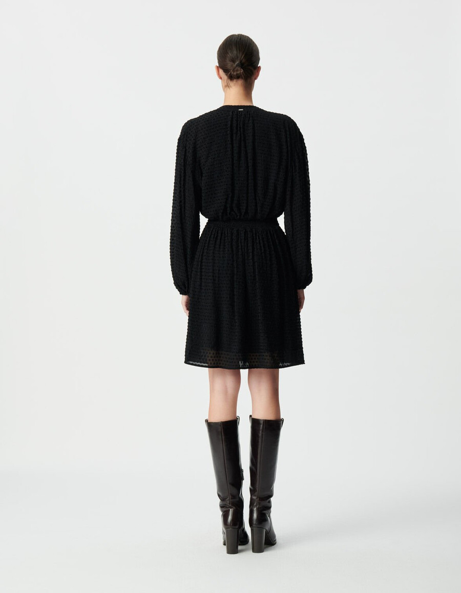 schwarzes langärmeliges kleid mit v-ausschnitt für damen