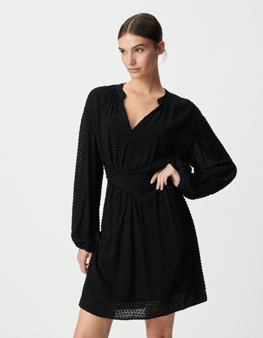 schwarzes langärmeliges kleid mit v-ausschnitt für damen