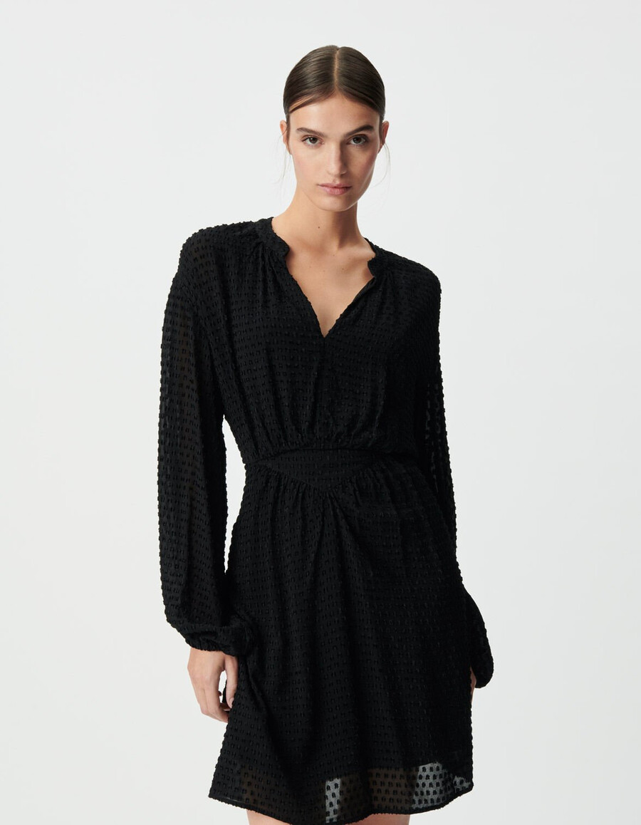 schwarzes langärmeliges kleid mit v-ausschnitt für damen