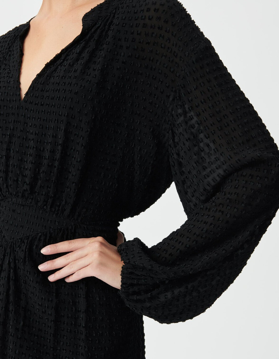 schwarzes langärmeliges kleid mit v-ausschnitt für damen