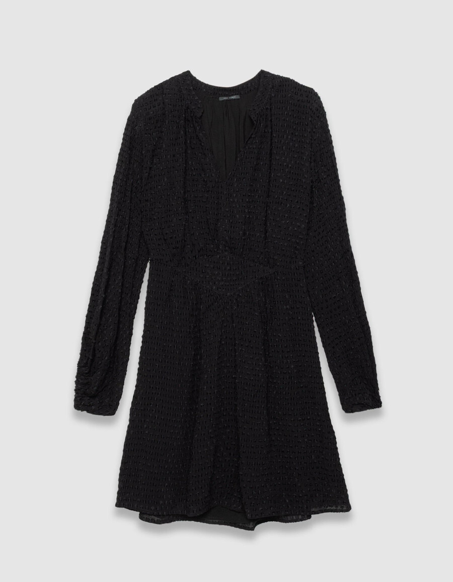 schwarzes langärmeliges kleid mit v-ausschnitt für damen