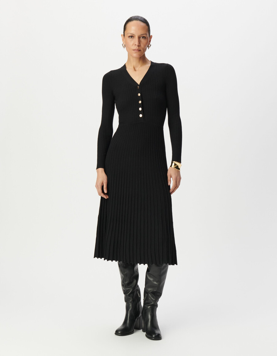 schwarzes plissiertes langes strickkleid für damen