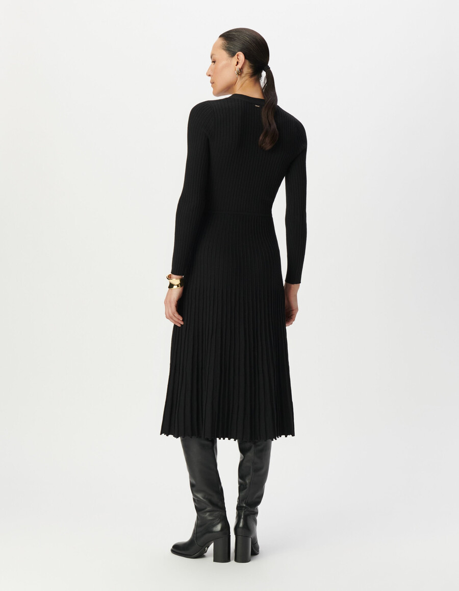 schwarzes plissiertes langes strickkleid für damen