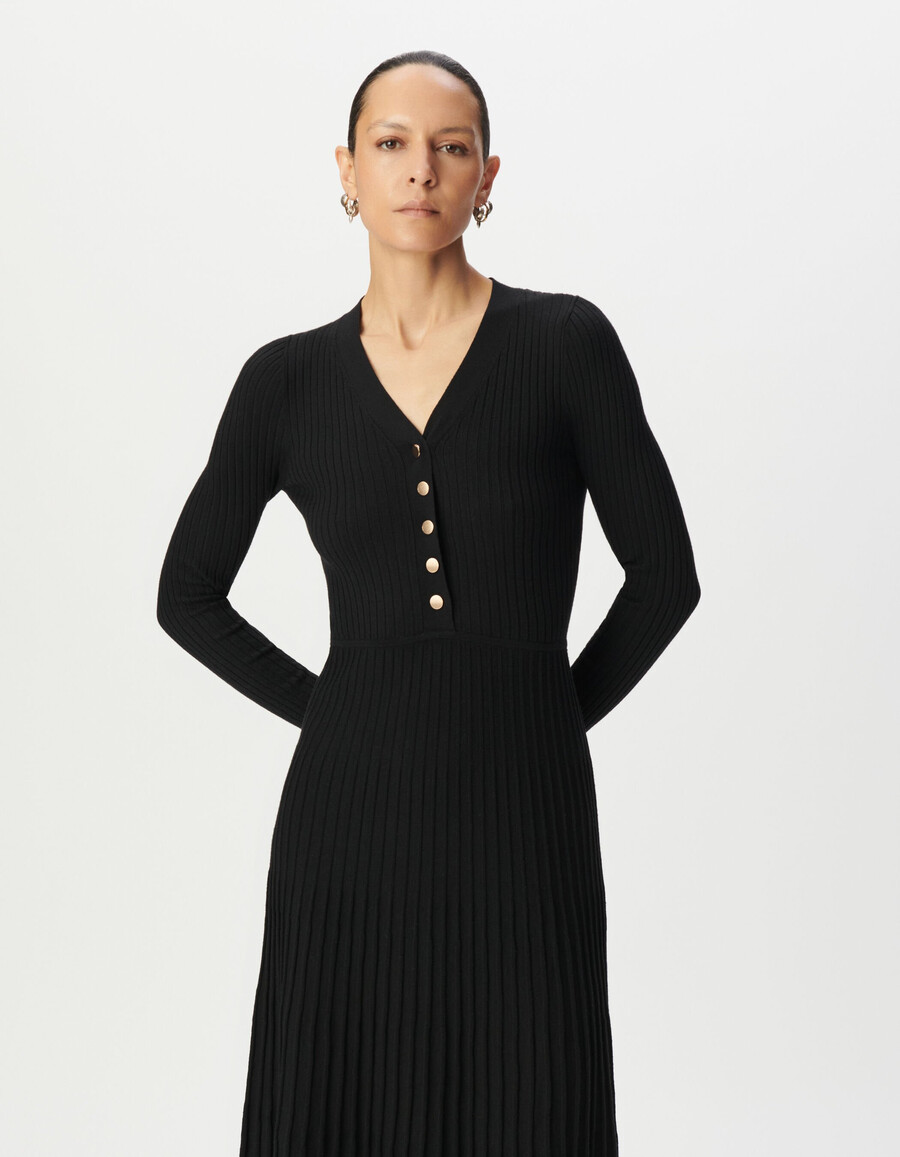 schwarzes plissiertes langes strickkleid für damen