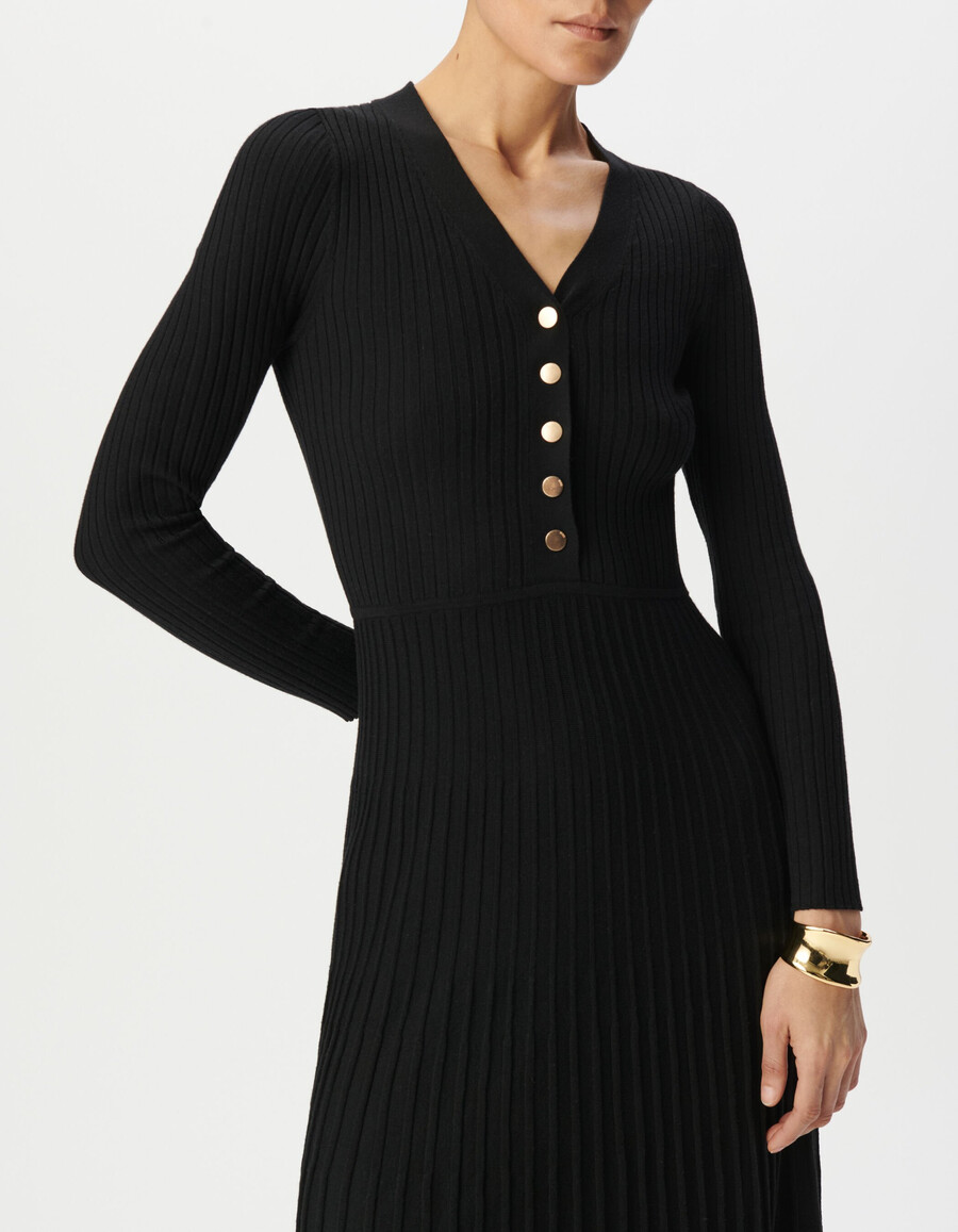 schwarzes plissiertes langes strickkleid für damen