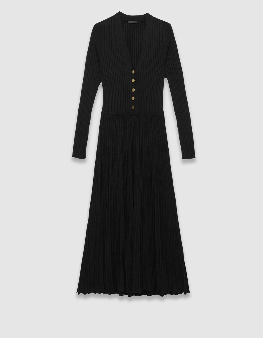 schwarzes plissiertes langes strickkleid für damen
