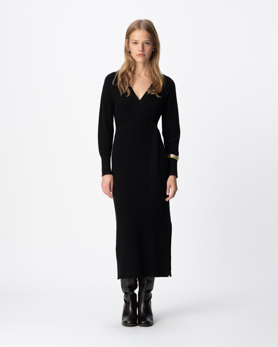 langes gegürtetes strickkleid für damen