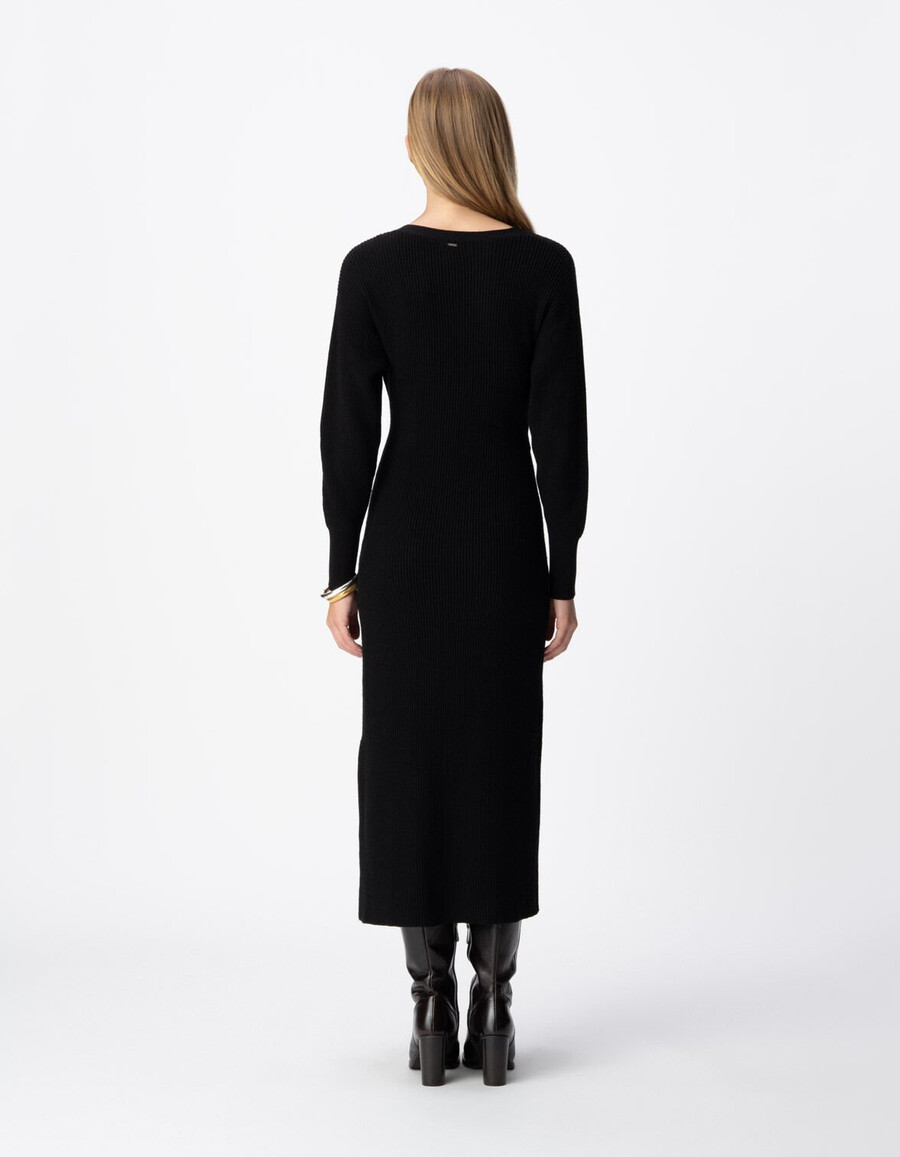langes gegürtetes strickkleid für damen