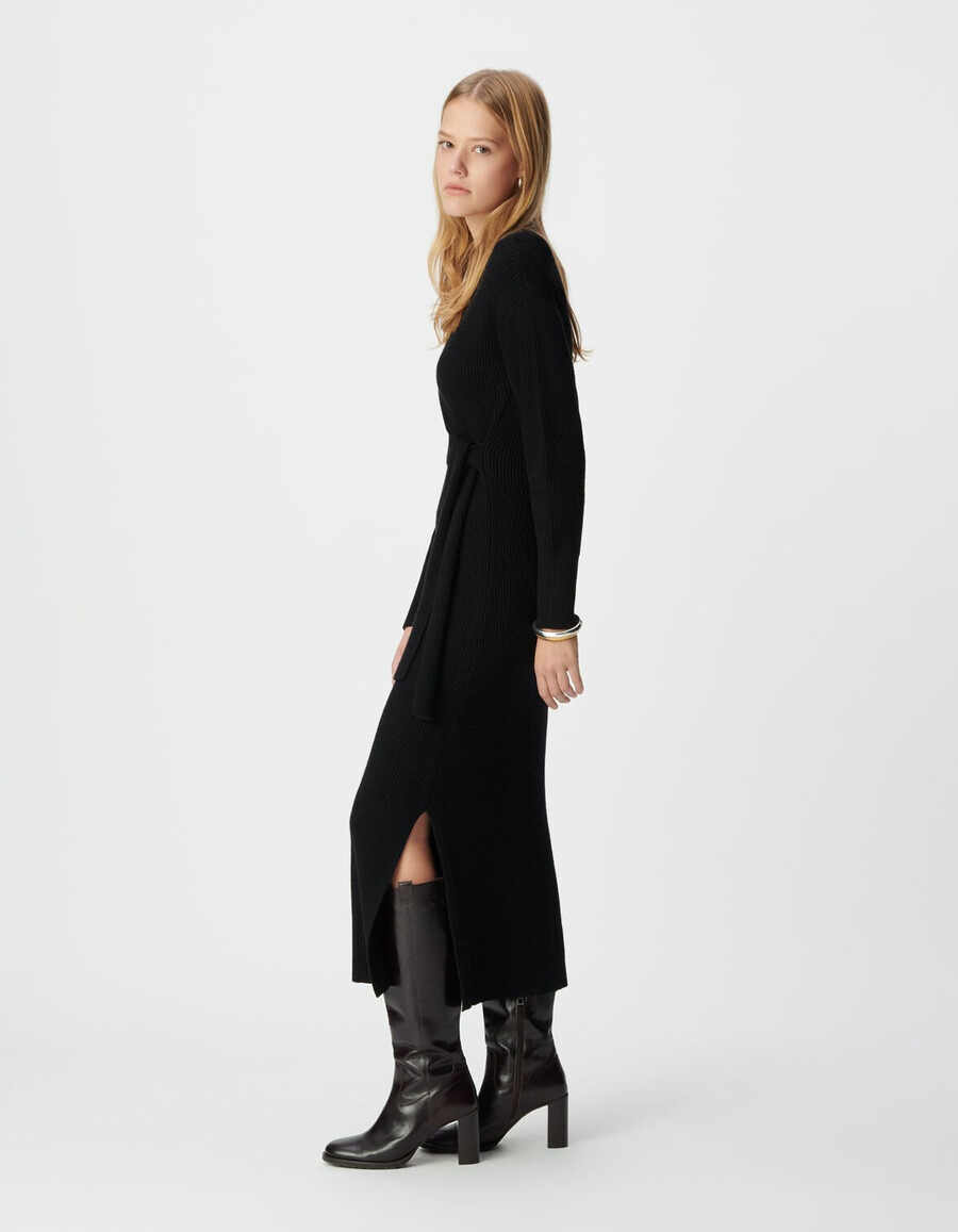 langes gegürtetes strickkleid für damen