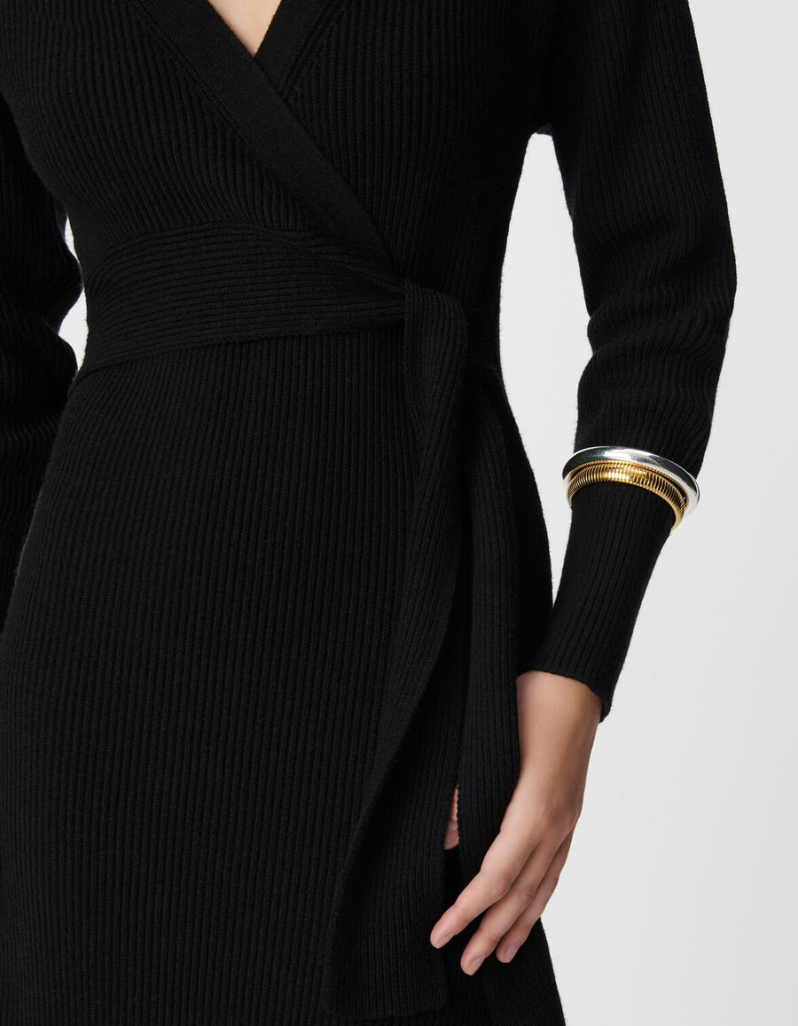 langes gegürtetes strickkleid für damen