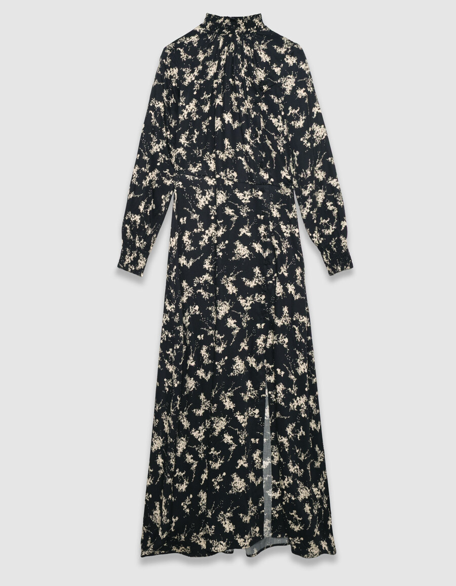 schwarzes langes damenkleid mit wildblumenmuster