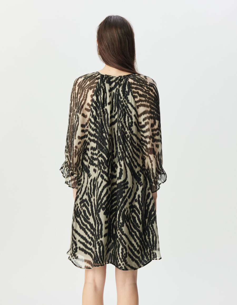 schwarzes kurzes voile-kleid für damen mit zebramuster