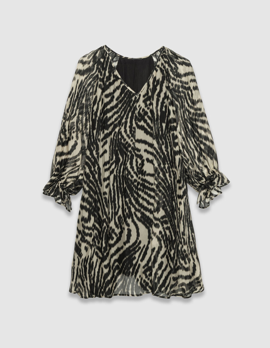 schwarzes kurzes voile-kleid für damen mit zebramuster