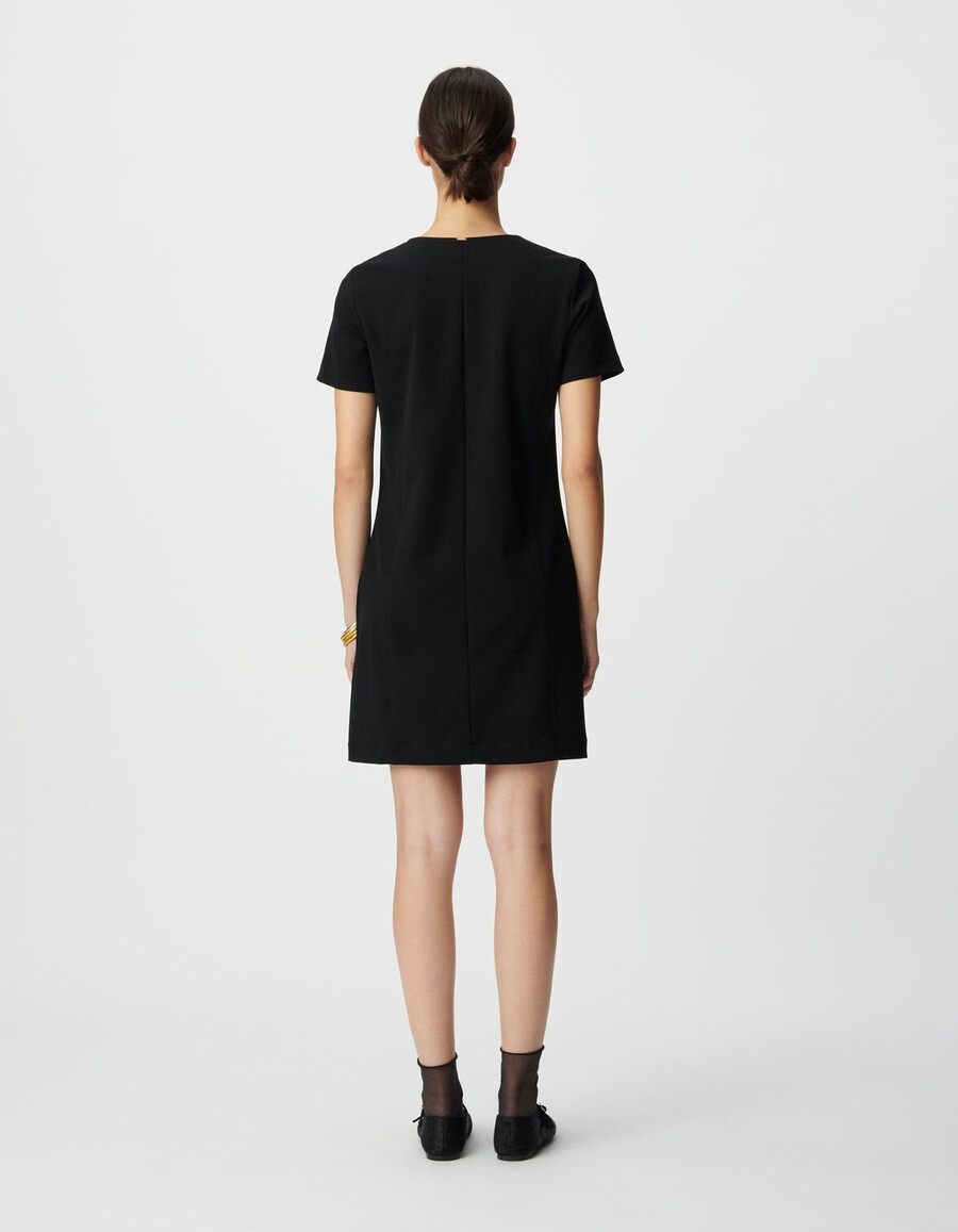 schwarzes kurzes damenkleid mit knopfleiste vorne