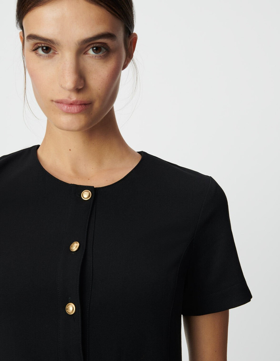 schwarzes kurzes damenkleid mit knopfleiste vorne