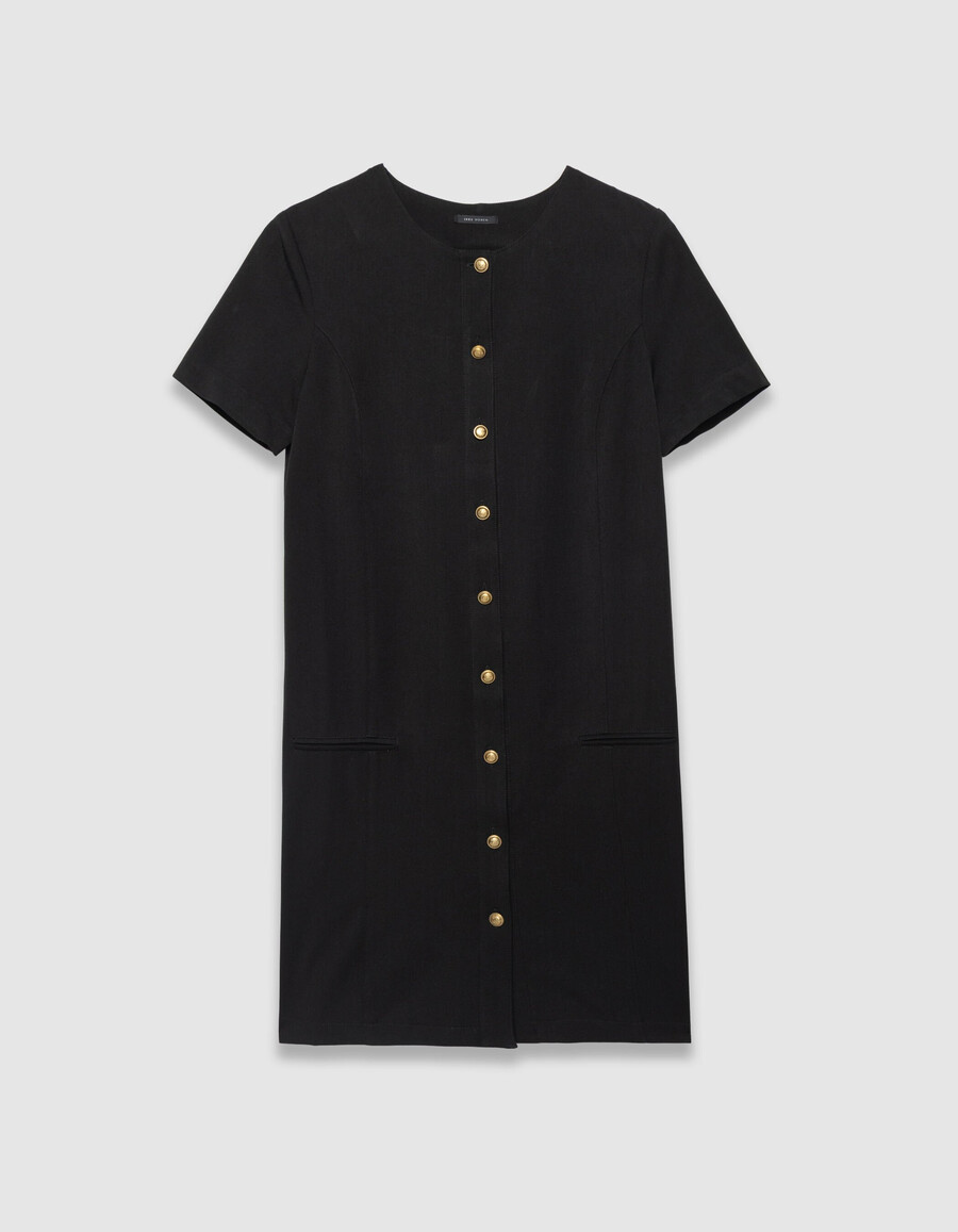 schwarzes kurzes damenkleid mit knopfleiste vorne