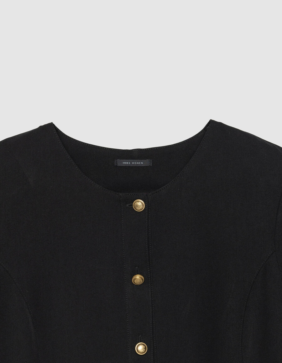 schwarzes kurzes damenkleid mit knopfleiste vorne
