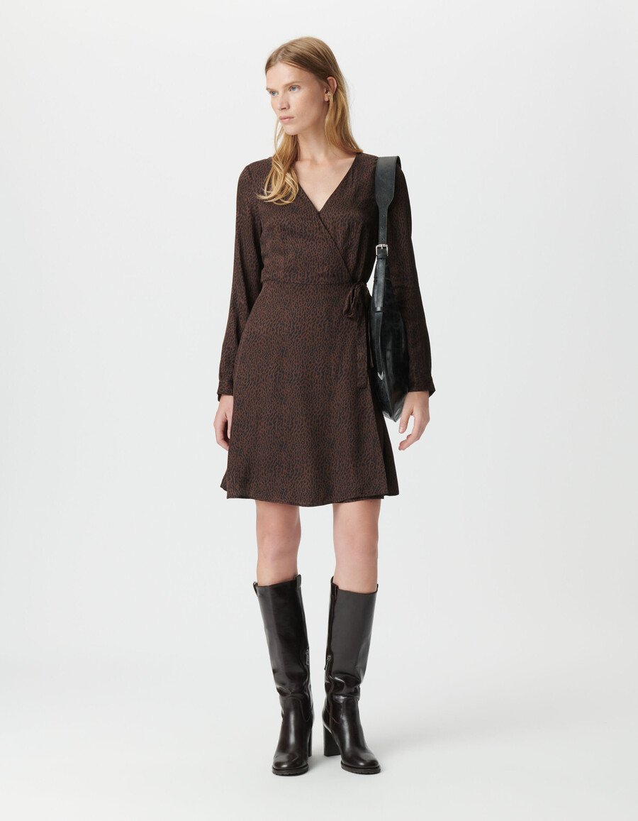 braunes wickelkleid für damen mit leopardenmuster