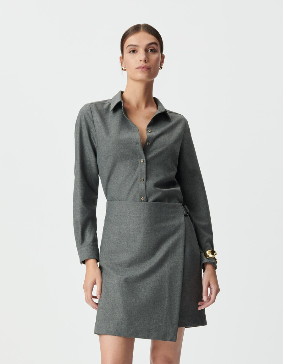graues wickelhemdkleid für damen
