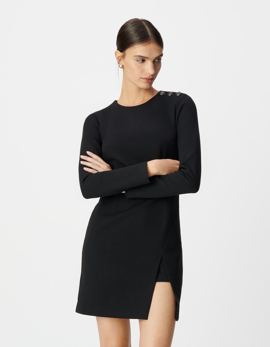 schwarzes milano-strickkleid mit schlitz für damen
