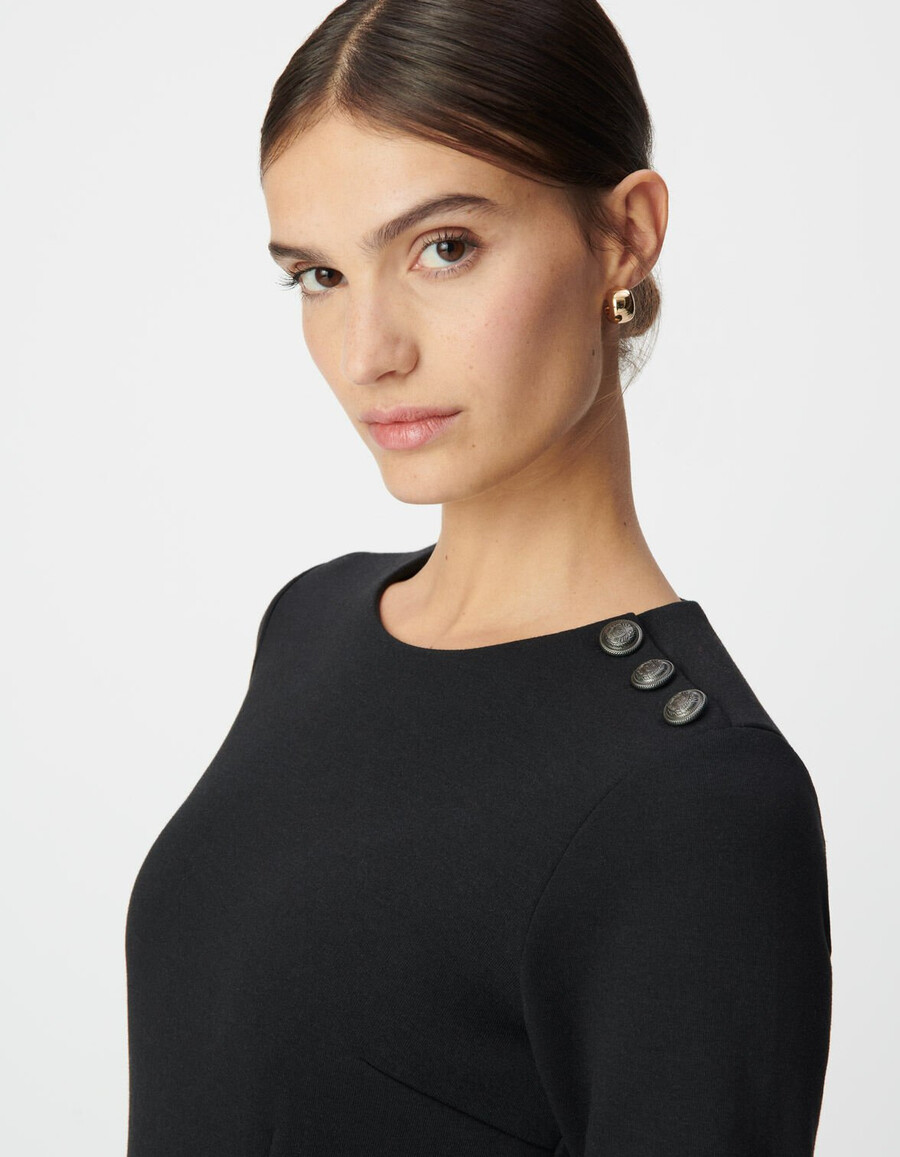 schwarzes milano-strickkleid mit schlitz für damen