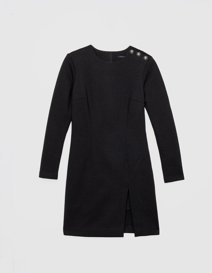 schwarzes milano-strickkleid mit schlitz für damen